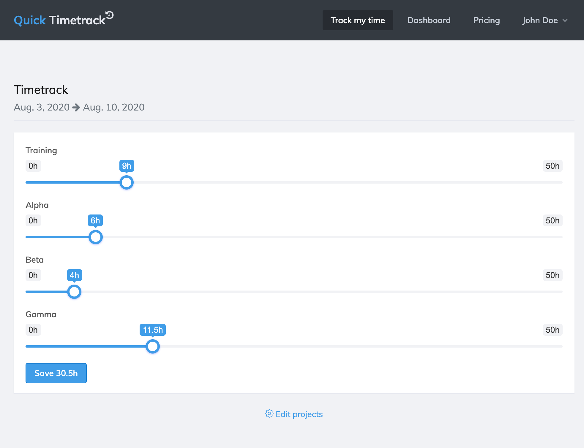 Simple timetrack